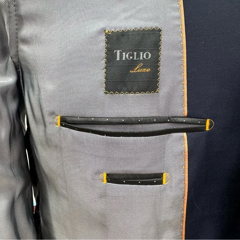 Tiglio Luxe Blazer Sangria Jacket Men’s 44S Navy Blue Italy Merino Wool